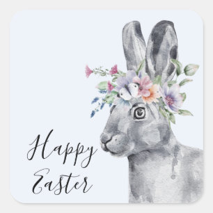 Watercolor Flower Crown Bunny Easter  Square Sticker