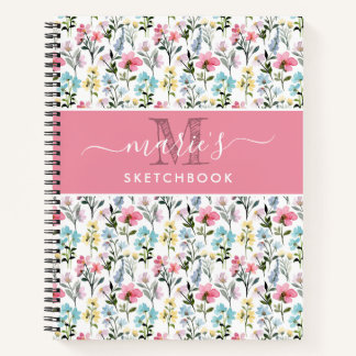 Watercolor Flower Custom Monogram Name Notebook