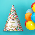 Watercolor Flower Custom Photo Text Happy Birthday Party Hat<br><div class="desc">Fun,  festive party hat featuring your photo and custom text set against a pretty painted watercolor floral pattern.  Perfect for a birthday party,  bridal or baby shower,  retirement party and more.</div>