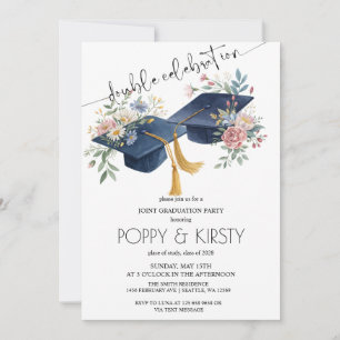 Watercolor Flower Double Graduation Party Invitation