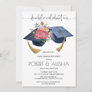 Watercolor Flower Double Graduation Party Invitation