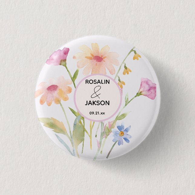 watercolor flower editable Button (Front)