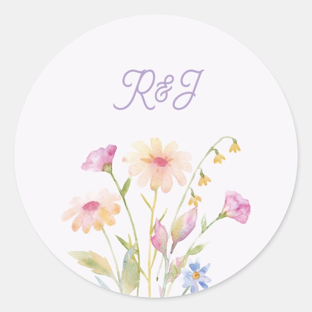 watercolor flower editable  classic round sticker (Front)