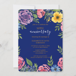 watercolor flower elegant 50th anniversary wedding invitation