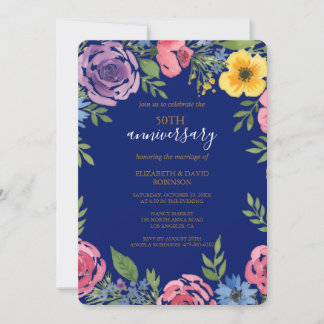 watercolor flower elegant 50th anniversary wedding invitation