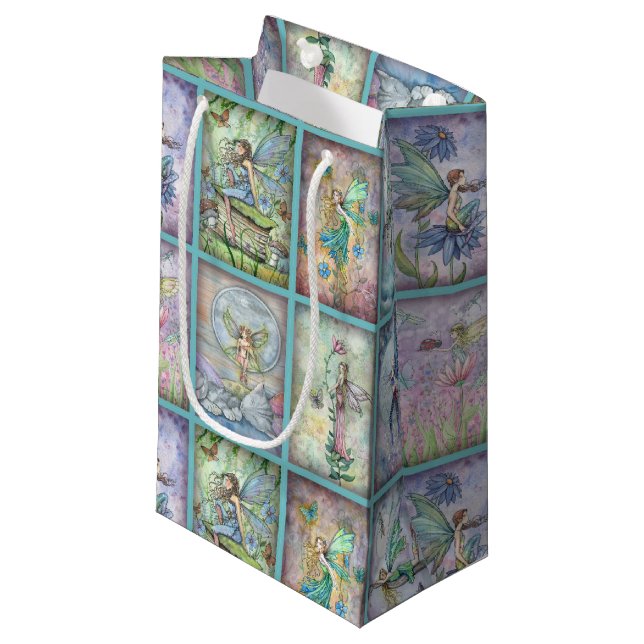 Watercolor Flower Fairies Fantasy Art Small Gift Bag (Front Angled)