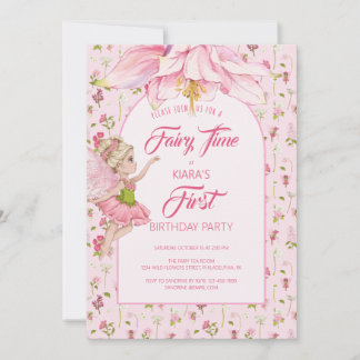 Watercolor Flower Fairy Girl Birthday Invitation
