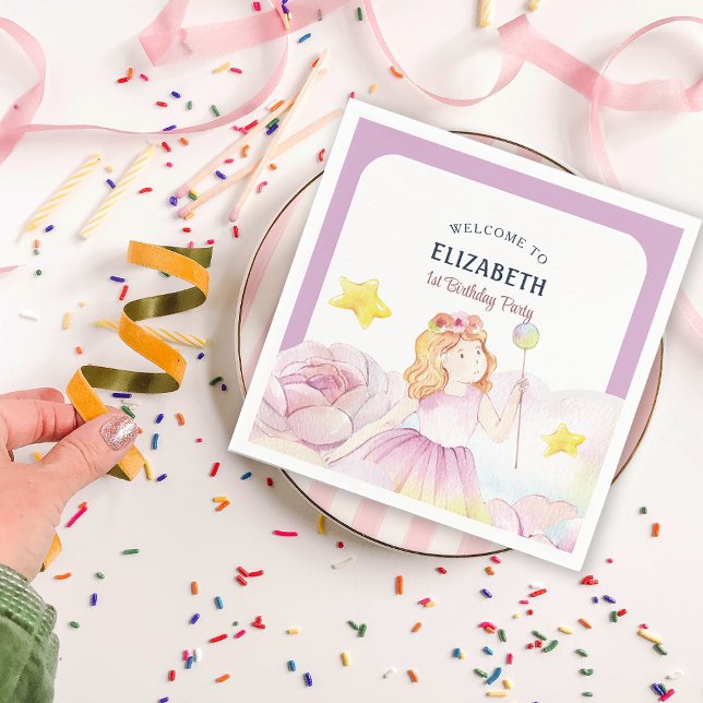 Watercolor Flower Fairy Girl Birthday Party Napkin (Watercolor Flower Fairy Girl Birthday Party Napkins)