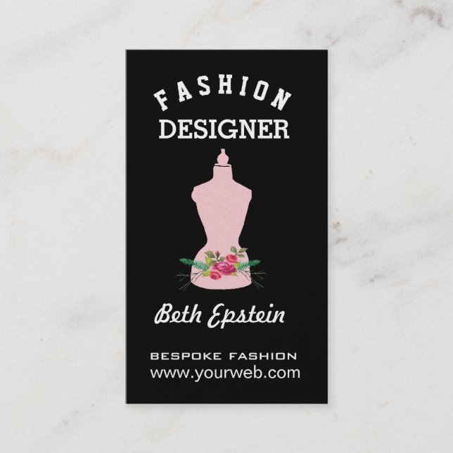 Watercolor Flower Fashion Illustration  Mannequin Business Card (Front)