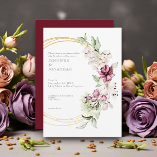 Watercolor Flower Floral Gold Wedding Invitation