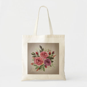 Watercolor flower floral wreath roses retro vintag tote bag
