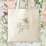 Watercolor Flower Flower Girl Personalised Tote Bag<br><div class="desc">Simple and chic Flower Girl tote bag wedding recognition keepsake with a handwritten script font backed by a soft, pastel watercolor flower in a dusty rose pink and personalised with her name. OPTIONS: Shown in the basic style Medium size--other sizes and styles are available on the ordering page. ASSISTANCE: For...</div>