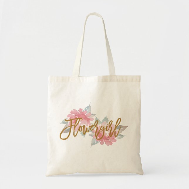 Watercolor Flower FLOWER GIRL Wedding Tote Bag (Front)