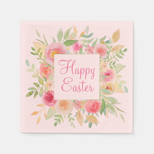 Watercolor Flower Frame Easter Napkin (Front)