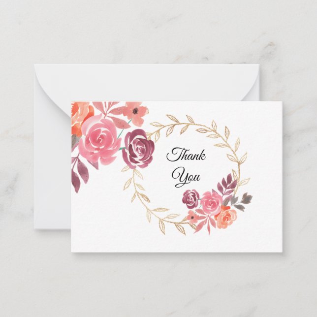 Watercolor Flower Frame Thank You Card (Front)