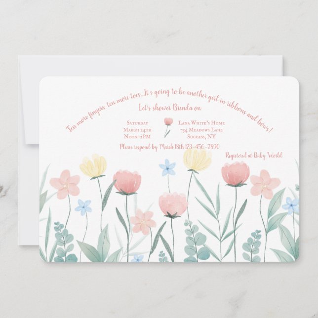Watercolor Flower Garden Baby Shower Invitation (Front)
