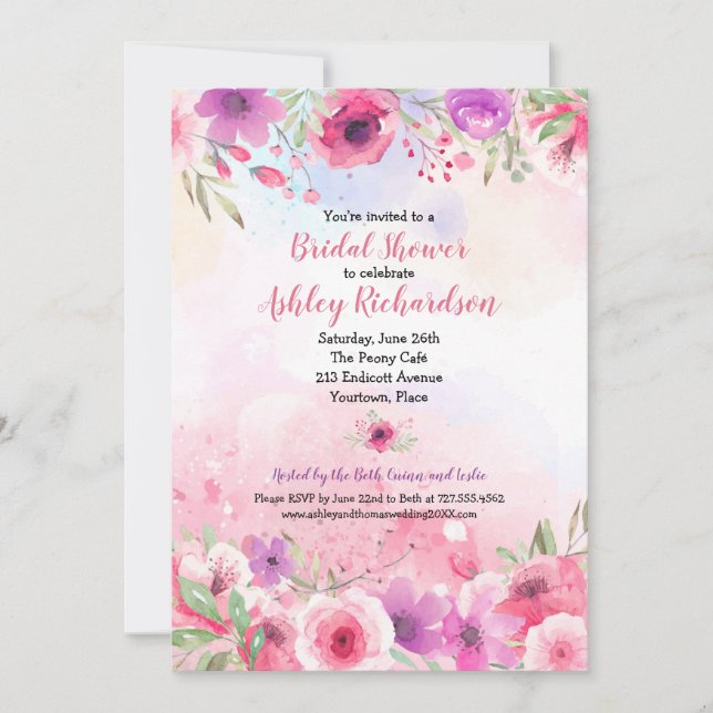 Watercolor Flower Garden Bridal Shower Party Invitation (Front)