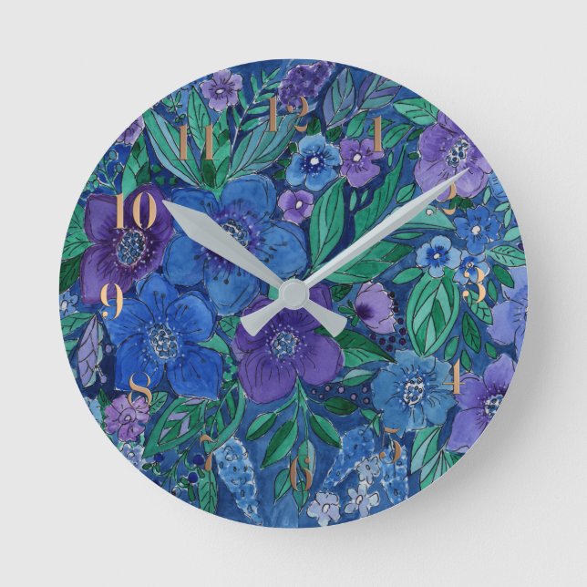 Watercolor, flower garden round clock (Front)