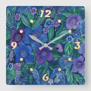 Watercolor, flower garden square wall clock