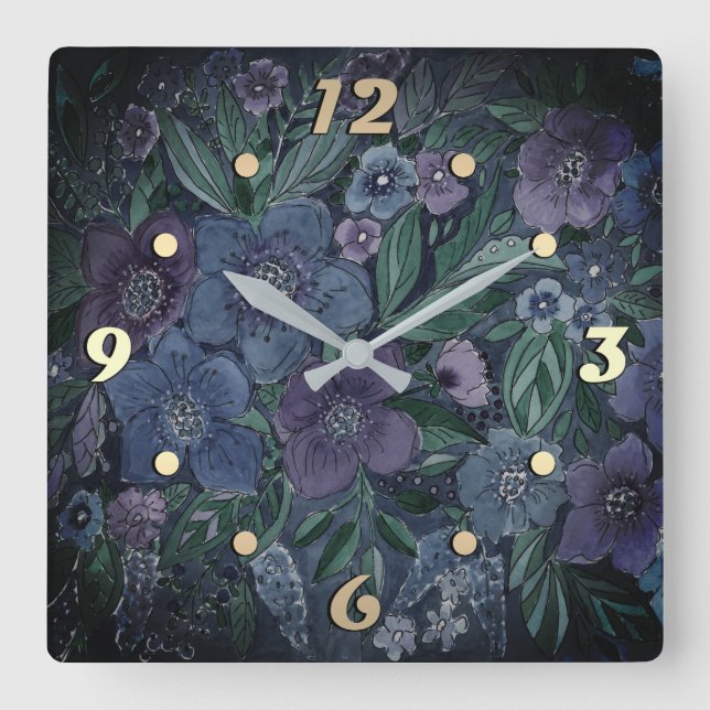 Watercolor, flower garden square wall clock (Front)