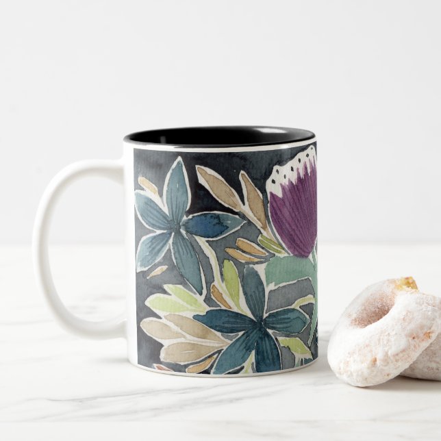 Watercolor Flower Garden  Two-Tone Coffee Mug (With Donut)