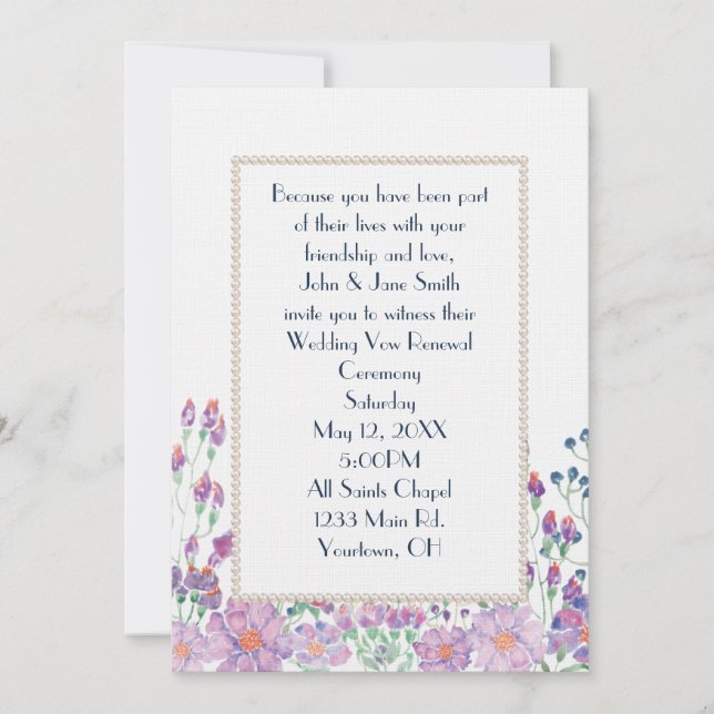 Watercolor Flower Garden With Pearls Invitation (Front)
