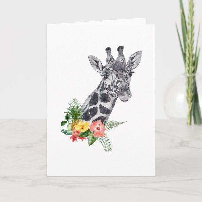 Watercolor Flower giraffe Card (Front)