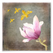 Watercolor Flower & Gold Bees