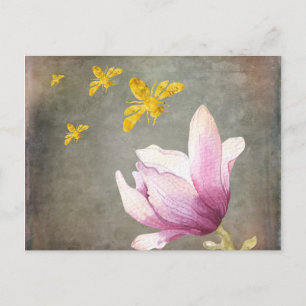 Watercolor Flower & Gold Bees Postcard