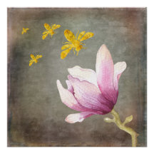 Watercolor Flower & Gold Bees