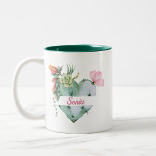 Watercolor Flower Heart & Custom Name Two-Tone Coffee Mug
