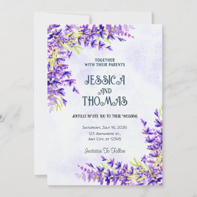 Watercolor Flower Lavender Wedding Invitation (Front)
