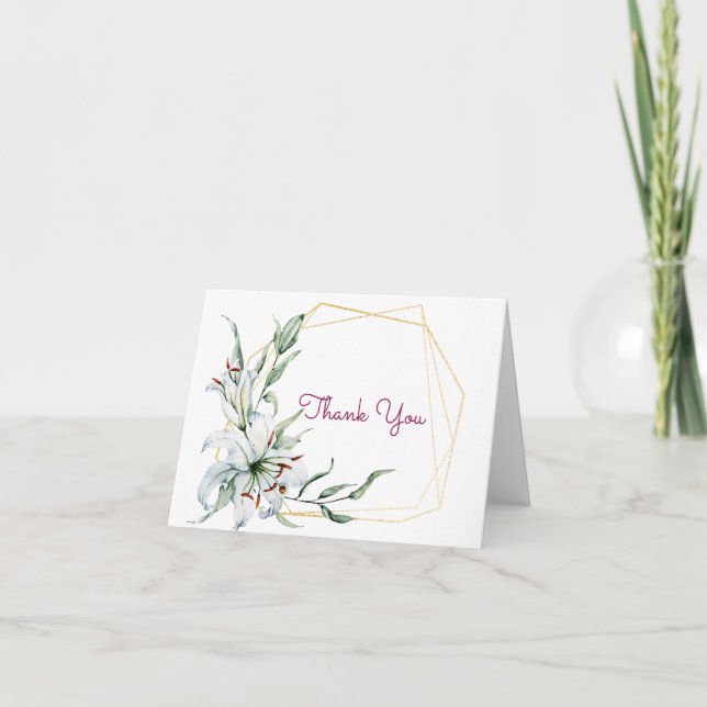 Watercolor Flower Lily  Thank You Card (Front)