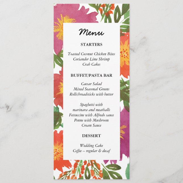 Watercolor Flower Menu Card (Front)