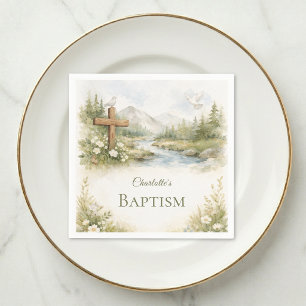 Watercolor Flower Minimalist Baptism Paper Napkin
