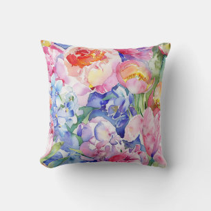 Watercolor flower mix peony tulip rose pentinius cushion