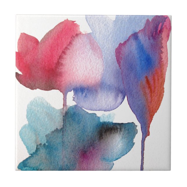 Watercolor flower modern floral art design tile (Front)