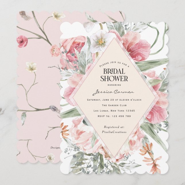Watercolor flower modern spring garden trendy show invitation (Front/Back)