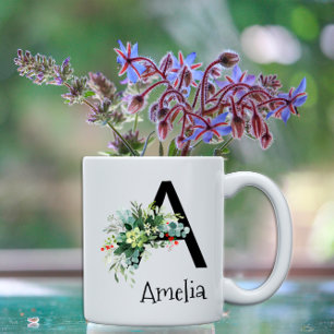 Watercolor flower monogram retirement coffee mug