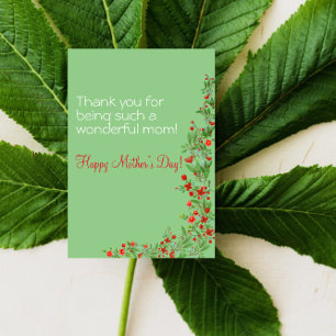 Watercolor flower mother day green holiday card