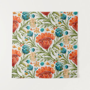 Watercolor flower motif background. Hand painted e Tapestry