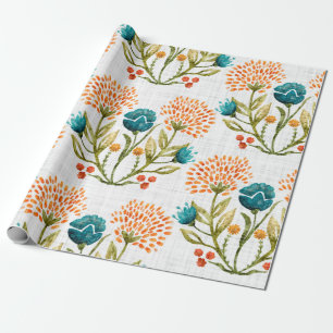 Watercolor flower motif background. Hand painted e Wrapping Paper