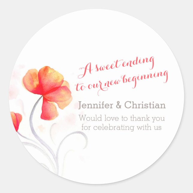 Watercolor flower orange wedding candy stickers (Front)