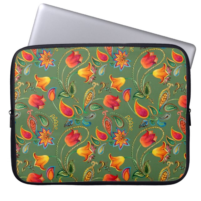 Watercolor flower paisley pattern laptop sleeve (Front)
