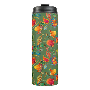 Watercolor flower paisley pattern thermal tumbler