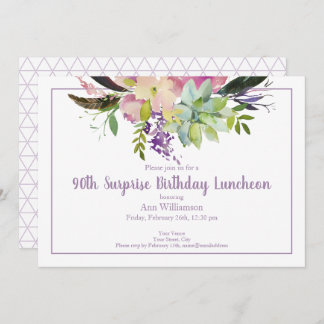 Watercolor Flower Pattern 90th Surprise Birthday Invitation