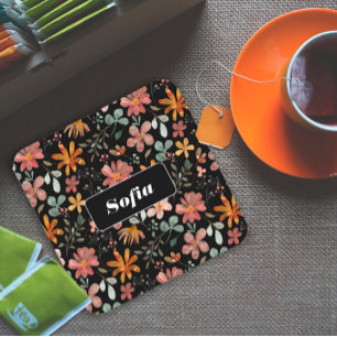 Watercolor flower pattern custom white black square paper coaster