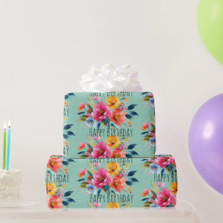 Watercolor Flower Pattern | Modern Bright Floral Wrapping Paper
