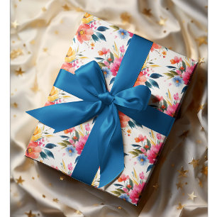 Watercolor Flower Pattern Modern Bright Floral Wrapping Paper