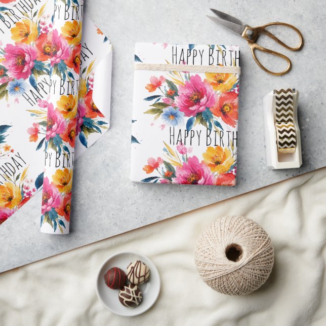 Watercolor Flower Pattern | Modern Bright Floral  Wrapping Paper (Crafts)